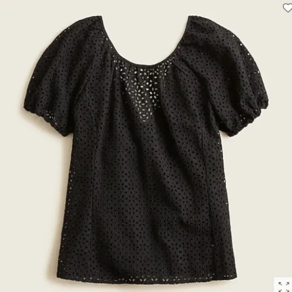 NWT J.Crew Black v-back puff-sleeve eyelet top